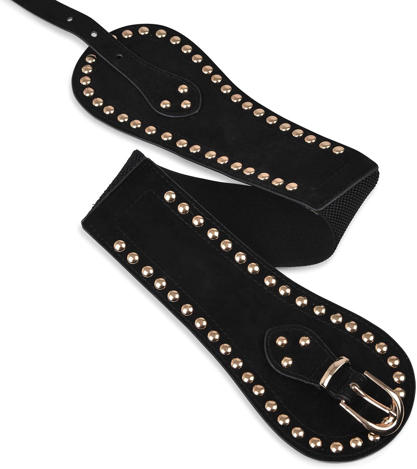 imageBlackButterfly Velvet Pirate Studs Decorated Vintage Buckle Stretchy Waspie Adjustable Waist BeltBlack