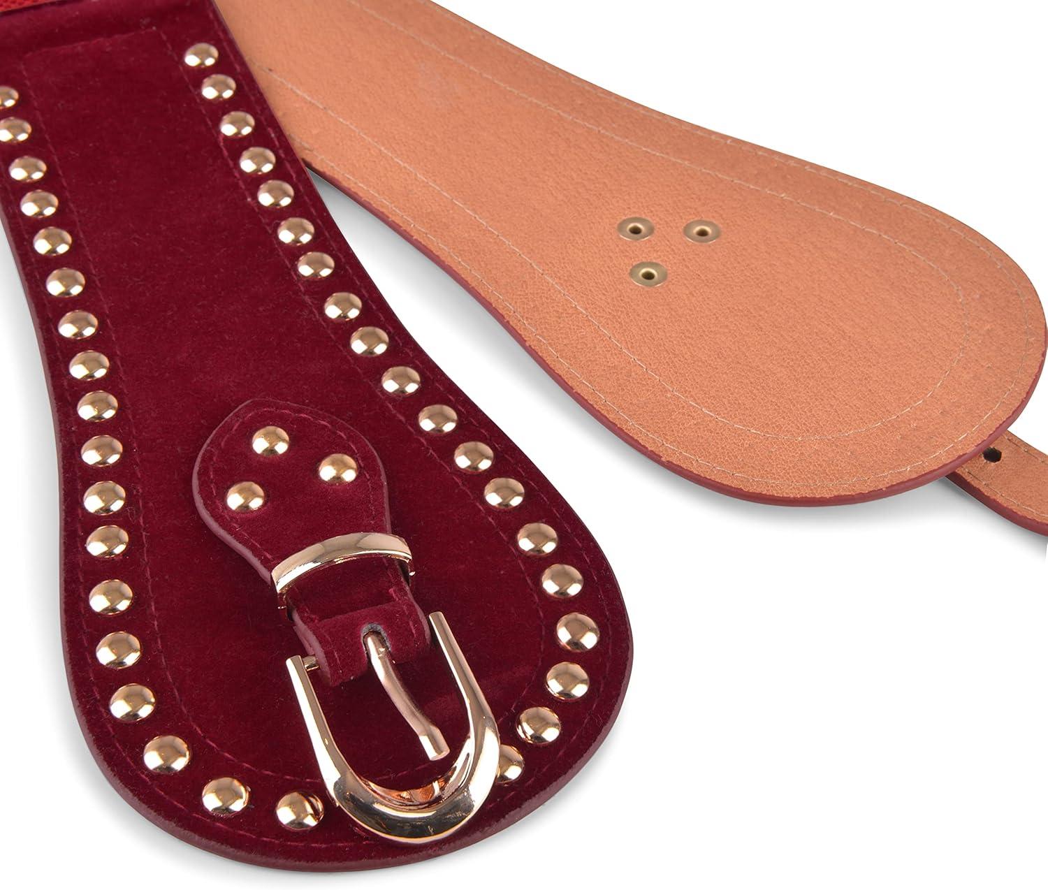 imageBlackButterfly Velvet Pirate Studs Decorated Vintage Buckle Stretchy Waspie Adjustable Waist BeltWine Red