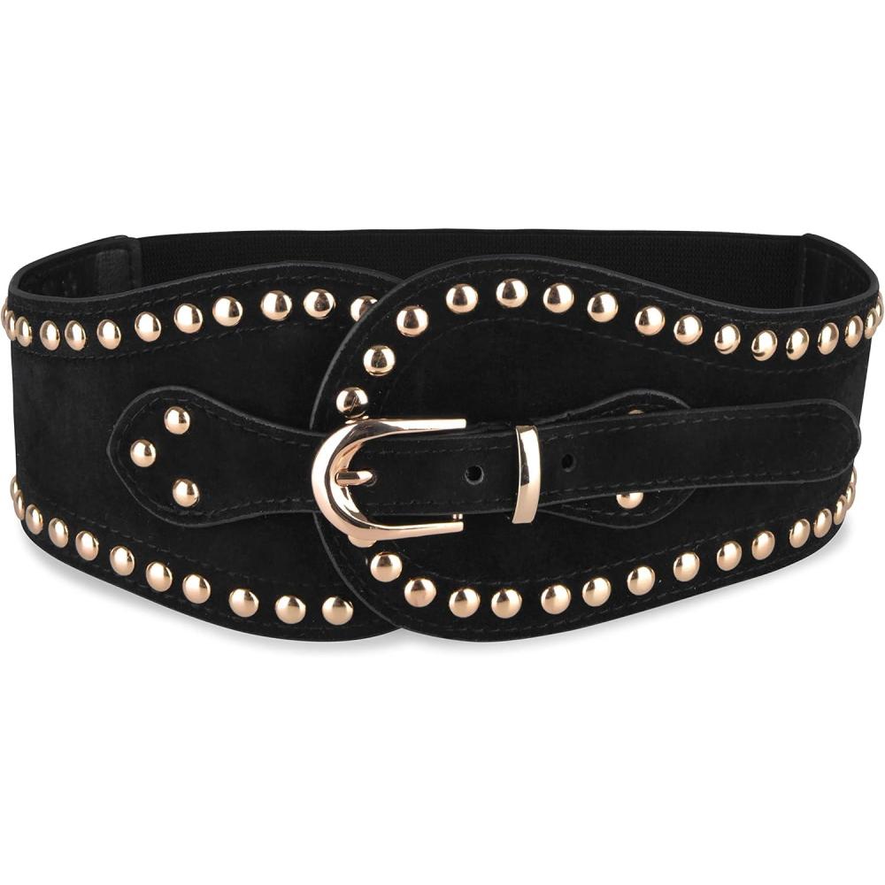 imageBlackButterfly Velvet Pirate Studs Decorated Vintage Buckle Stretchy Waspie Adjustable Waist BeltBlack