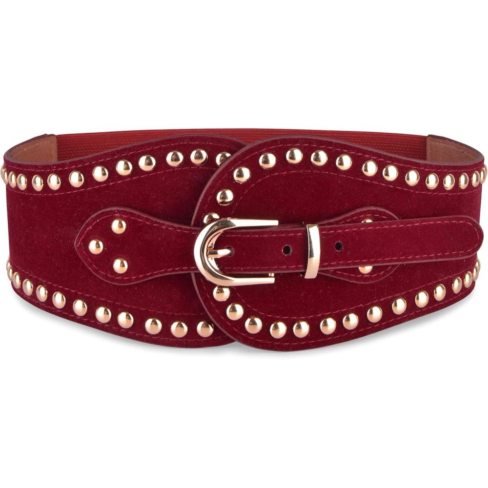 imageBlackButterfly Velvet Pirate Studs Decorated Vintage Buckle Stretchy Waspie Adjustable Waist BeltWine Red