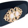 imageBlackButterfly Stretchy Vintage Wide Waspie Elastic Pearl Buckle Waist BeltMidnight Blue