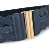 imageBlackButterfly Wide Waspie Elastic Vintage Braided Vertical Clasp Buckle Cinch Waist BeltMidnight Blue