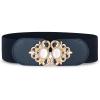 imageBlackButterfly Stretchy Vintage Wide Waspie Elastic Pearl Buckle Waist BeltMidnight Blue