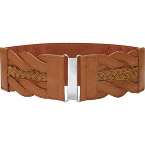 imageBlackButterfly 3 Inch Wide Waspie Elastic Vintage Braided Buckle Waist BeltBrown