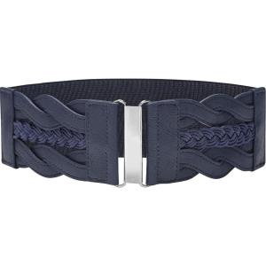 imageBlackButterfly 3 Inch Wide Waspie Elastic Vintage Braided Buckle Waist BeltMidnight Blue