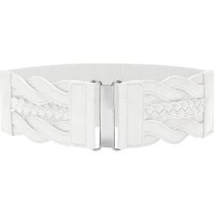 imageBlackButterfly 3 Inch Wide Waspie Elastic Vintage Braided Buckle Waist BeltWhite
