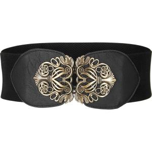 imageBlackButterfly 3 Inch Wide Waspie Elastic Vintage Buckle Waist BeltBlack
