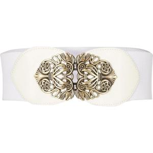 imageBlackButterfly 3 Inch Wide Waspie Elastic Vintage Buckle Waist BeltWhite