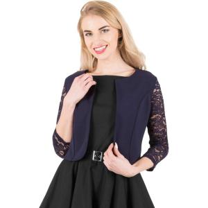 imageBlackButterfly Cropped 34 Lace Sleeve Open Bolero Evening BlouseMidnight Blue