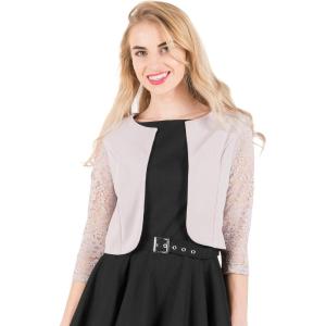 imageBlackButterfly Cropped 34 Lace Sleeve Open Bolero Evening BlouseSilver