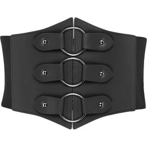 imageBlackButterfly Elastic Cosplay Halloween Metal Ring Waist Pirate Waspie Corset BeltBlack