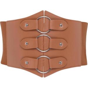 imageBlackButterfly Elastic Cosplay Halloween Metal Ring Waist Pirate Waspie Corset BeltCamel Brown