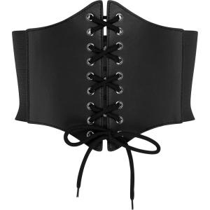 imageBlackButterfly Elastic Halloween Cosplay Costume Waist TieUp Waspie Corset BeltBlack