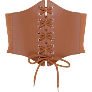 imageBlackButterfly Elastic Halloween Cosplay Costume Waist TieUp Waspie Corset BeltCamel Brown