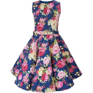imageBlackButterfly Kids Audrey Vintage 50s Girls DressMidnight Blue Pink Floral