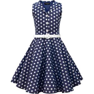 imageBlackButterfly Kids Holly Vintage Polka Dot 50s Girls DressMidnight Blue