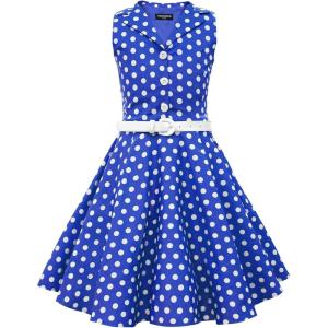 imageBlackButterfly Kids Holly Vintage Polka Dot 50s Girls DressRoyal Blue