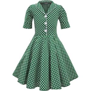 imageBlackButterfly Kids Sabrina Vintage Polka Dot 50s Girls DressGreen