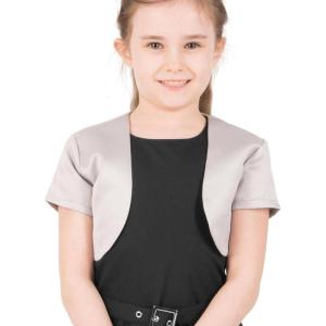 imageBlackButterfly Kids Satin Short Sleeve Bolero Childrens Girls ShrugSilver