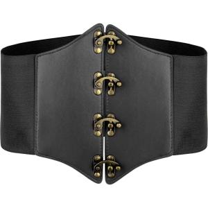 imageBlackButterfly Pirate Cosplay Elastic Halloween Waist Rivets Waspie Corset BeltBlack