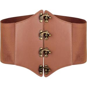 imageBlackButterfly Pirate Cosplay Elastic Halloween Waist Rivets Waspie Corset BeltCamel Brown