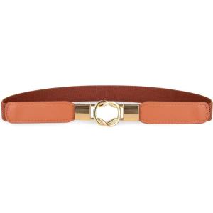 imageBlackButterfly Retro Elastic Round Metal Buckle Skinny Waist Waspie BeltLight Brown