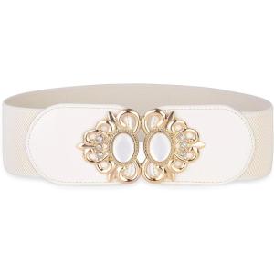 imageBlackButterfly Stretchy Vintage Wide Waspie Elastic Pearl Buckle Waist BeltBeige