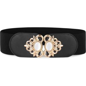 imageBlackButterfly Stretchy Vintage Wide Waspie Elastic Pearl Buckle Waist BeltBlack