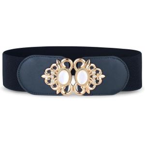imageBlackButterfly Stretchy Vintage Wide Waspie Elastic Pearl Buckle Waist BeltMidnight Blue