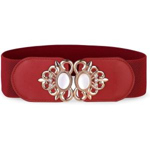 imageBlackButterfly Stretchy Vintage Wide Waspie Elastic Pearl Buckle Waist BeltRed