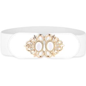 imageBlackButterfly Stretchy Vintage Wide Waspie Elastic Pearl Buckle Waist BeltWhite