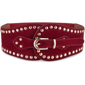 imageBlackButterfly Velvet Pirate Studs Decorated Vintage Buckle Stretchy Waspie Adjustable Waist BeltWine Red