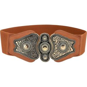 imageBlackButterfly Wide Elastic Stretch Vintage Antique Retro Buckle BeltBrown