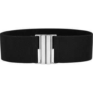 imageBlackButterfly Wide Elastic Waist Cinch Stretch Waistband Retro Vertical Clasp Buckle BeltBlack