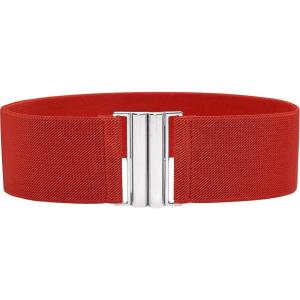 imageBlackButterfly Wide Elastic Waist Cinch Stretch Waistband Retro Vertical Clasp Buckle BeltRed