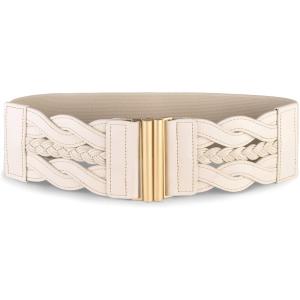 imageBlackButterfly Wide Waspie Elastic Vintage Braided Vertical Clasp Buckle Cinch Waist BeltBeige