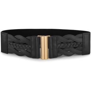 imageBlackButterfly Wide Waspie Elastic Vintage Braided Vertical Clasp Buckle Cinch Waist BeltBlack