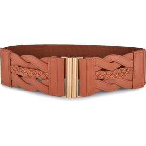imageBlackButterfly Wide Waspie Elastic Vintage Braided Vertical Clasp Buckle Cinch Waist BeltLight Brown