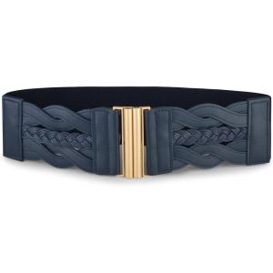 imageBlackButterfly Wide Waspie Elastic Vintage Braided Vertical Clasp Buckle Cinch Waist BeltMidnight Blue