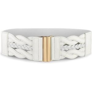 imageBlackButterfly Wide Waspie Elastic Vintage Braided Vertical Clasp Buckle Cinch Waist BeltWhite