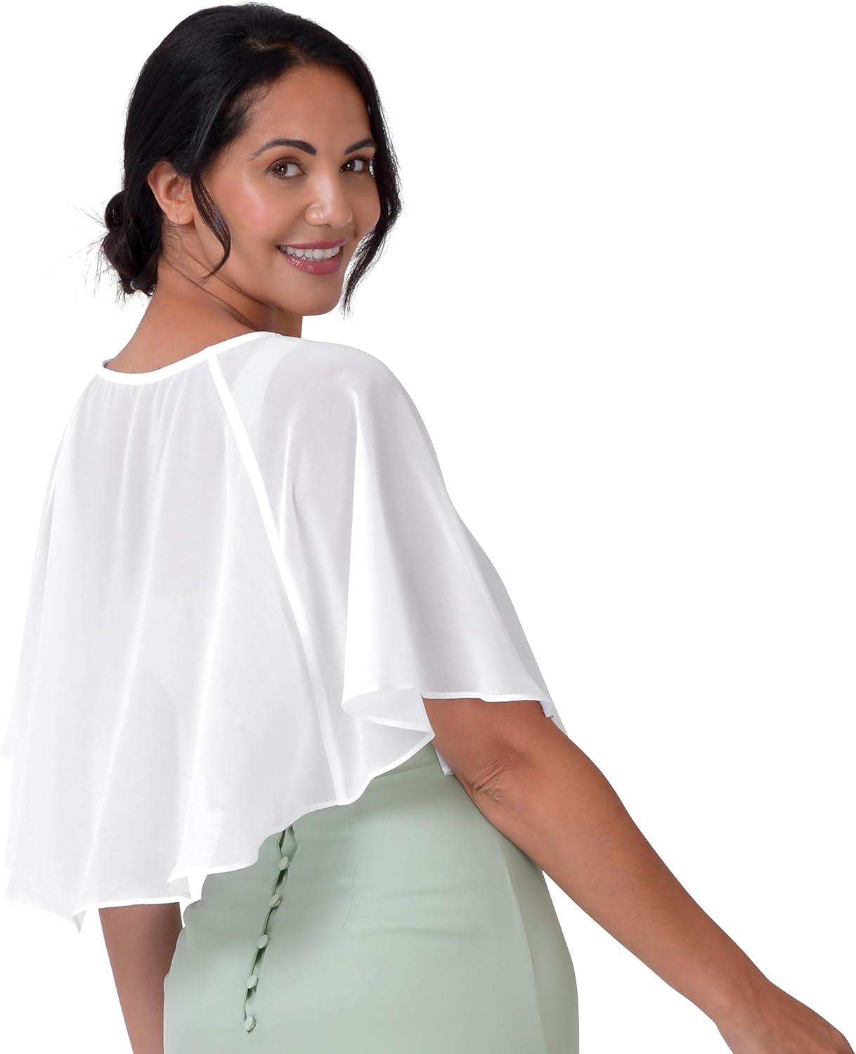 imageBlackButterfly Soft Wedding Wrap Evening Sheer Chiffon Cover Up Cape ShawlWhite