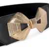 image:imageBlackButterfly Wide Elastic Cinch Stretch Waistband Retro Gold Bow Buckle Waist BeltBlack