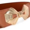 image:imageBlackButterfly Wide Elastic Cinch Stretch Waistband Retro Gold Bow Buckle Waist BeltLight Brown