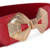 image:imageBlackButterfly Wide Elastic Cinch Stretch Waistband Retro Gold Bow Buckle Waist BeltRed