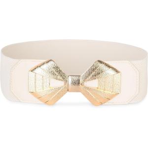 image:imageBlackButterfly Wide Elastic Cinch Stretch Waistband Retro Gold Bow Buckle Waist BeltBeige