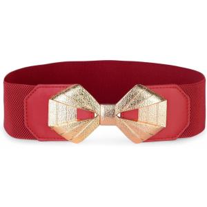 image:imageBlackButterfly Wide Elastic Cinch Stretch Waistband Retro Gold Bow Buckle Waist BeltRed