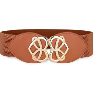 image:imageBlackButterfly Wide Elastic Cinch Stretch Waistband Retro Gold Heart Buckle Waist BeltLight Brown