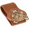 image:imageBlackButterfly Wide Elastic Cinch Stretch Waistband Retro Gold Medusa Buckle Waist BeltLight Brown