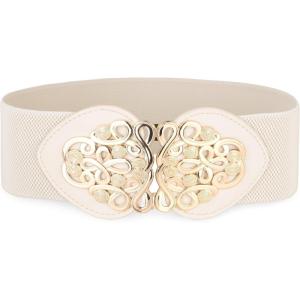 image:imageBlackButterfly Wide Elastic Cinch Stretch Waistband Retro Gold Medusa Buckle Waist BeltBeige