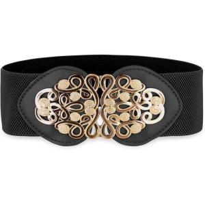 image:imageBlackButterfly Wide Elastic Cinch Stretch Waistband Retro Gold Medusa Buckle Waist BeltBlack